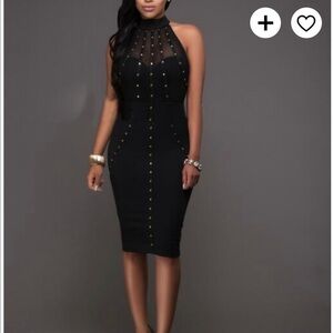 Entry Studded Halter Bodycon Dress NWT Size L